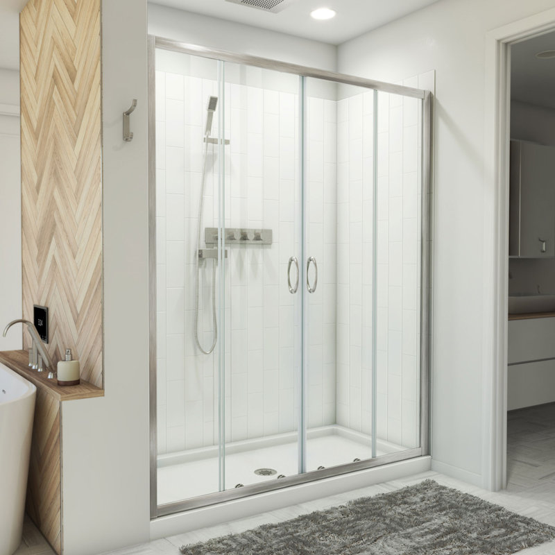 Visions 60" W x 32" D x 78" H Semi Frameless Rectangle Shower Kit with Fixed Panel and Base
