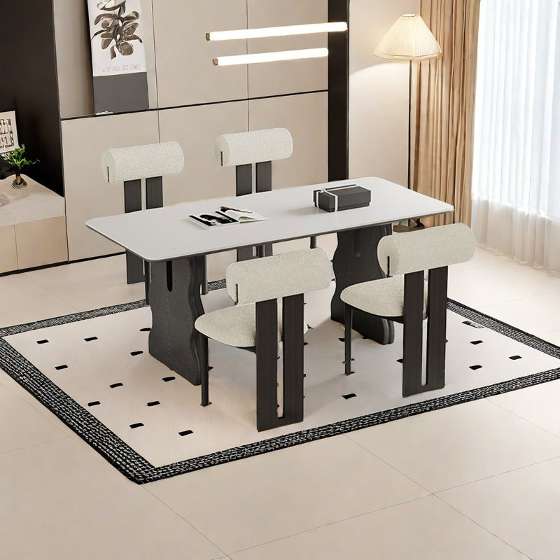 Ensemble de table de salle à manger à support complet blanc mat, H 29,52 po x L 55,11 po x l 31,49 po