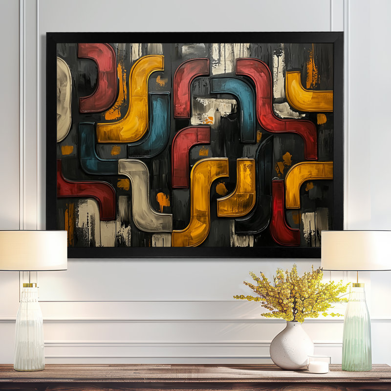 Okeima - Abstract Large Wall Art, 30" H x 40" W, Single Picture Framed, Black