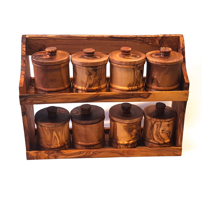 Freestanding Wood Spice Jar & Rack Set