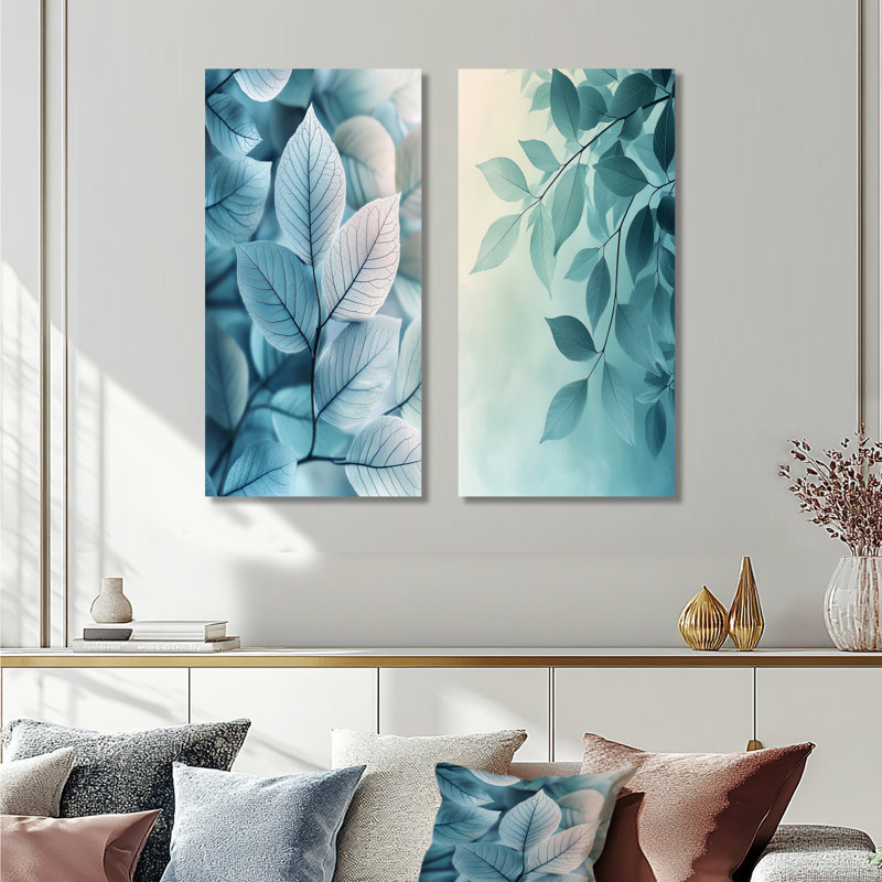 Dégradé de feuilles, minimalisme, photo I - art mural floral 2 panneaux, H 28 po x l 25 po, Toile tendue