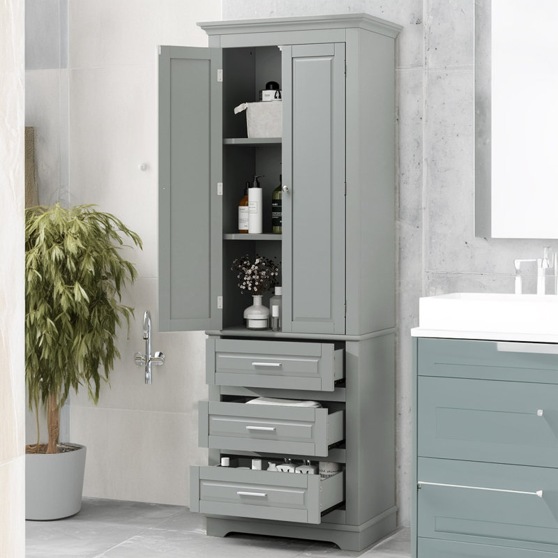 Armoire de rangement haute avec trois tiroirs, Gris