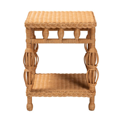 Table de bout Bali & Pari Dolby Natural Rattan - Table d'appoint en osier tissé à la main avec tablette inférieure