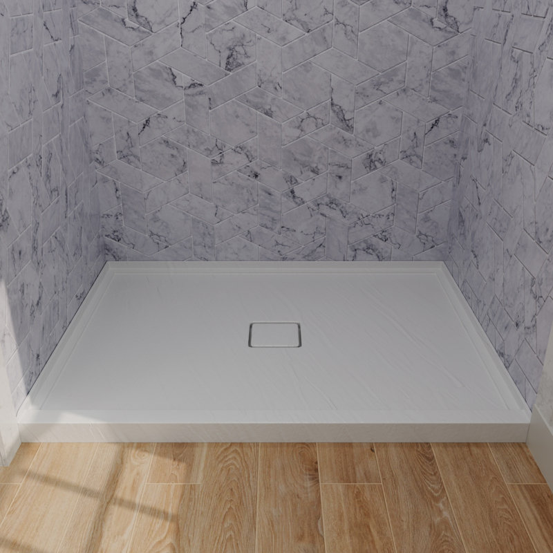 Bac de douche rectangulaire en acrylique blanc 48 x 36 pouces avec drain central résistant à l'usure et plateau de salle de bain