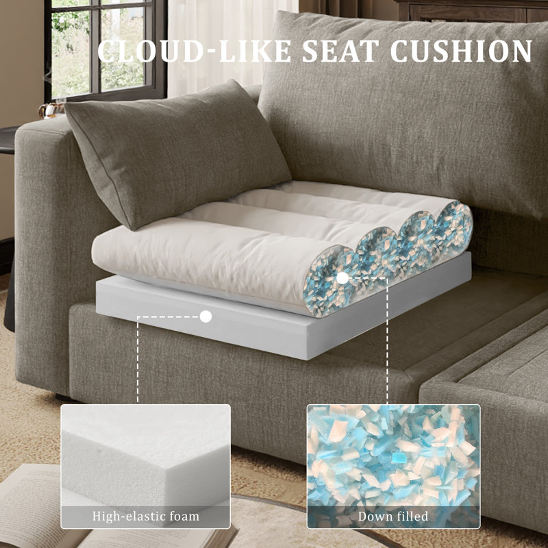 128" Sectional Modular Sofa With Storage, Light Gray Chenille, 39" H x 128" W x 64" D 