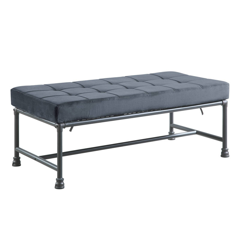 Banc en velours Brantley et finition gris sable, H 18 po x l 24 po x P 48 po