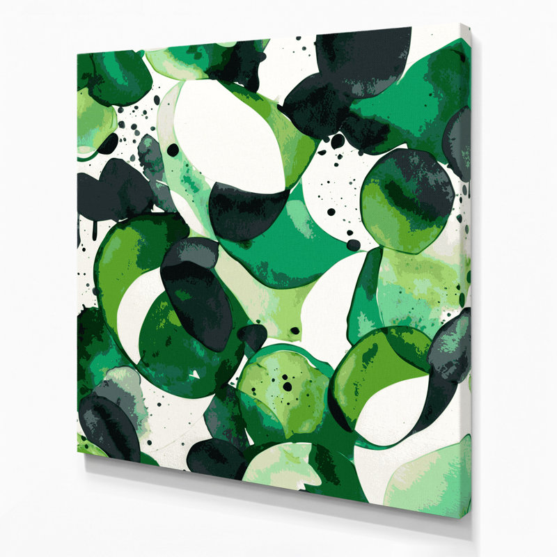 Abstrait aquarelle 70, art mural sur toile verte, H 8 po x l 8 po