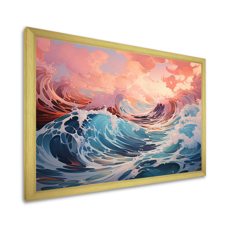 «Aqua Pastel Clouds Lansdcape II», reproduction d'art sur toile, H 12 po x l 20 po x P 1 po, Cadre doré simple