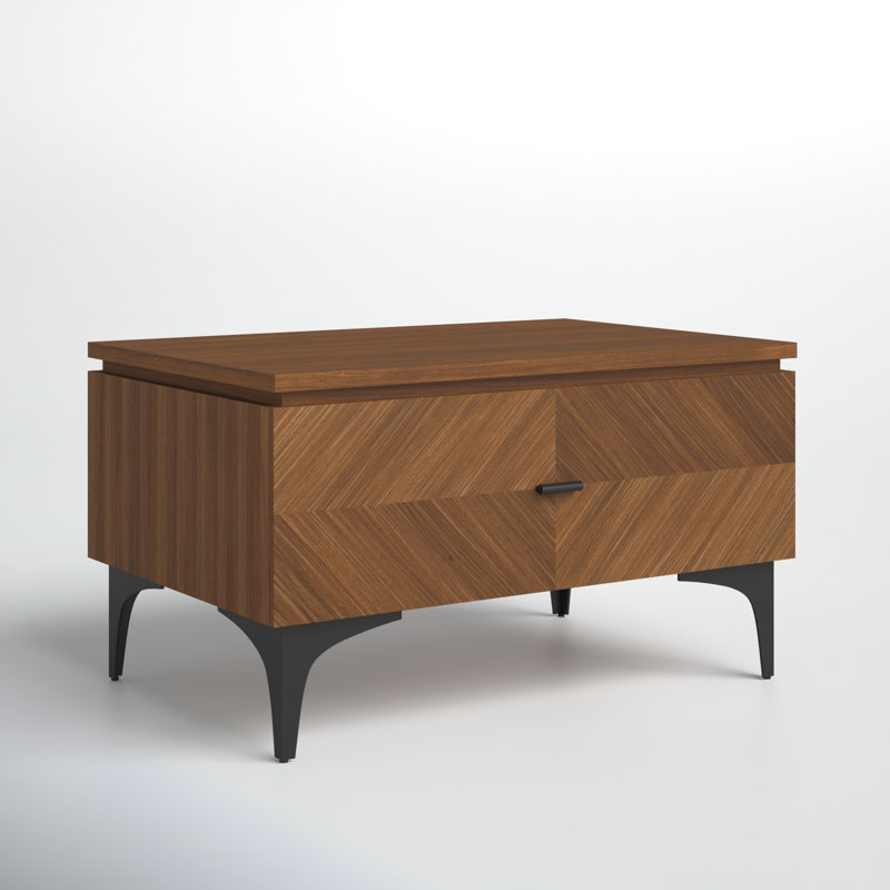 Walnut Veneer Rectangular Nightstand with Black Metal Handle