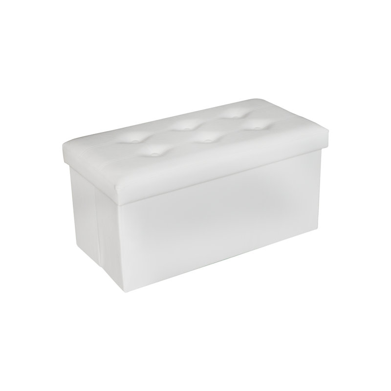 Repose-pieds rectangulaire capitonné avec rangement 29 po, Simili cuir blanc