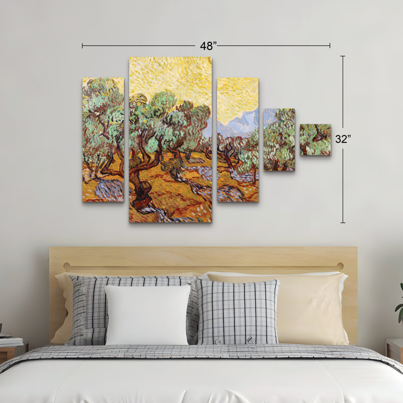 5 panneaux d'art mural - Vincent Van Gogh «Olive Trees, 1889», art mural sur toile pour le salon, la chambre à coucher ou le bureau par Trademark Fine Art
