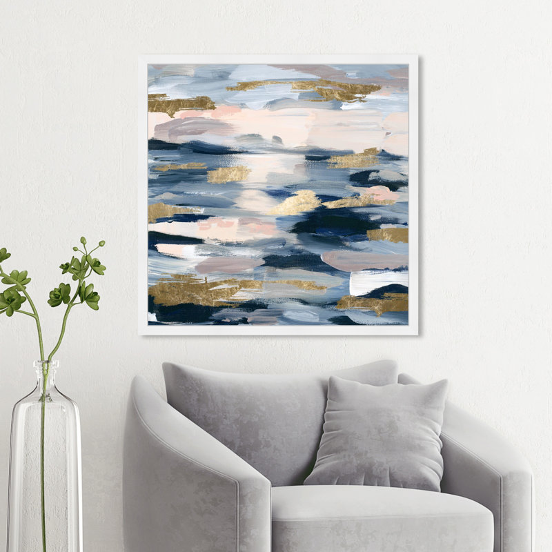Abstrait, fumée sur l'eau - impression encadrée, Cadre doré plat, H 30 po x l 30 po x P 0,5 po