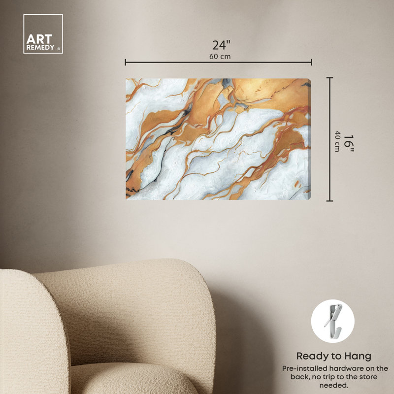 Gold and White Marble Abstract Canvas Wall Art, 24" x 16"