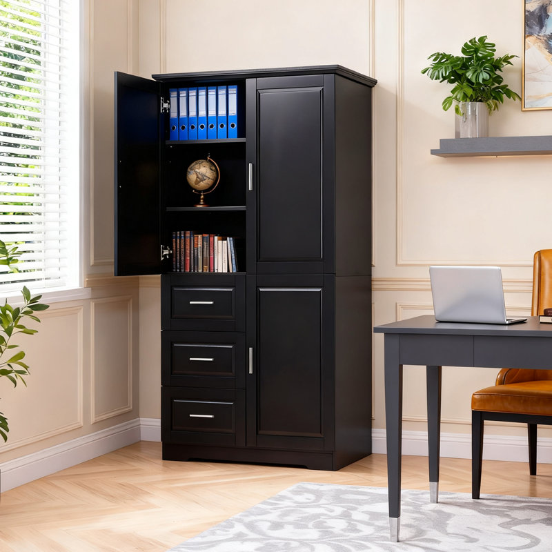 Grande armoire de rangement à 3 tiroirs avec portes de bureau