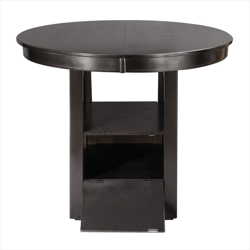 Table de salle à manger 4 personnes à hauteur de comptoir ovale avec rallonge et base de rangement, conception traditionnelle en bois massif