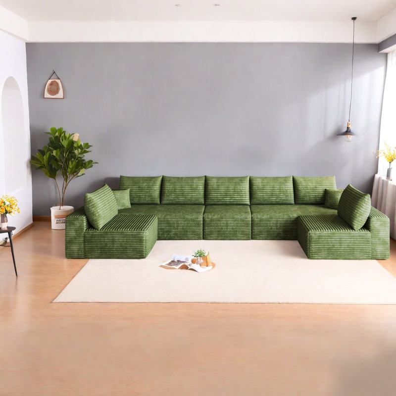 Canapé d'angle spacieux Cloud, 166 pouces, en velours côtelé moelleux, style moderne pour le salon, Vert