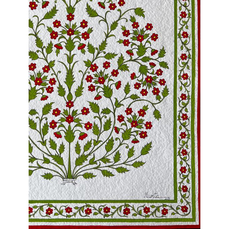 Art floral miniature sur papier fait à la main par Mamta Saxena - délicat art mural indien, décoration bohème rétro