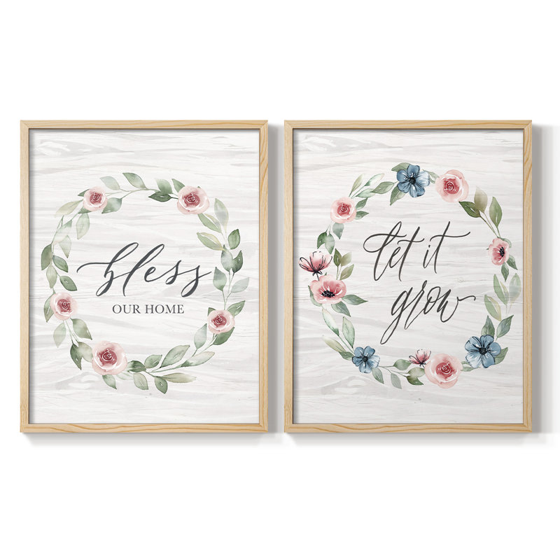 Bless Our Home-Premium Framed Print -Ready to Hang - No Nails Required - No Nails Required, 11" H x 18" W, Natural Wood