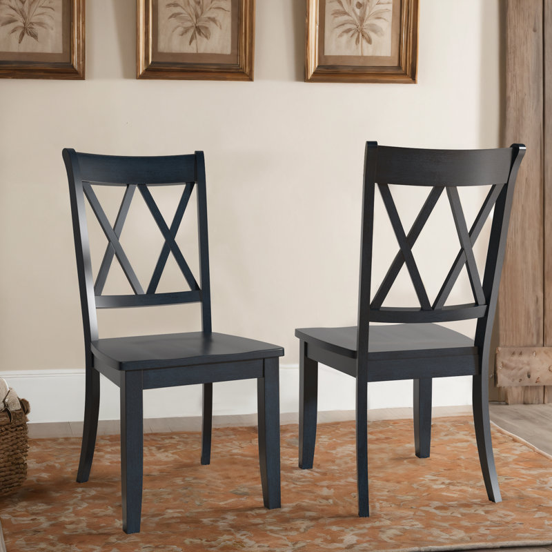 Fortville Solid Wood Cross Back Side Chair, Denim antique