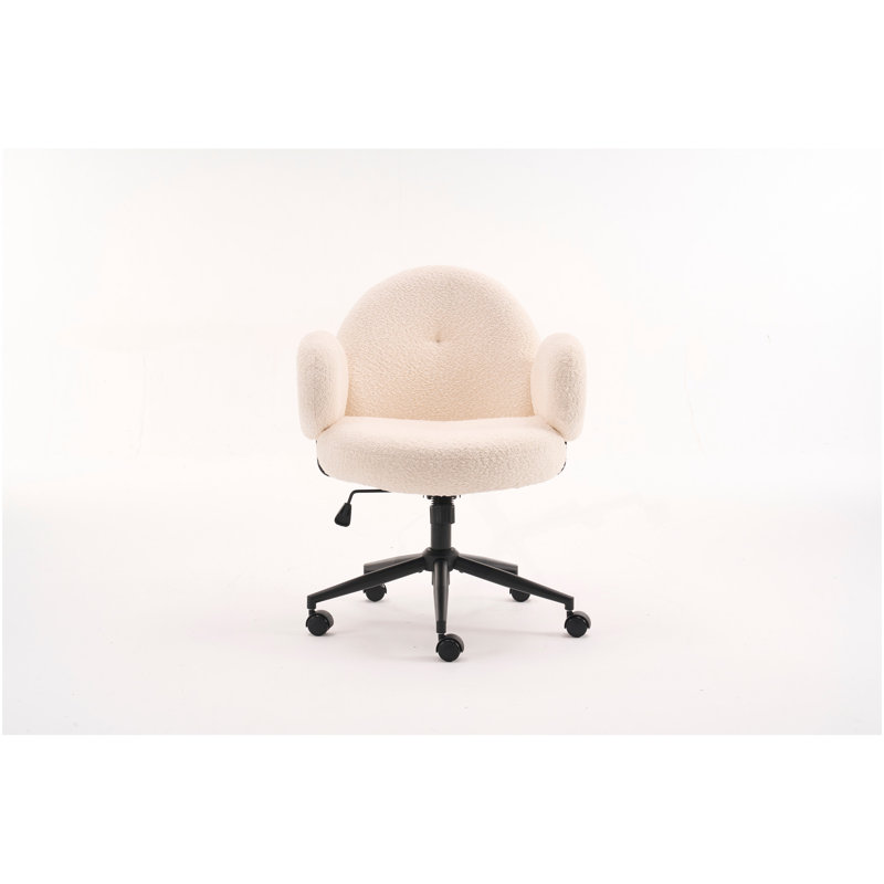 Chaise de bureau en tissu avec dossier incurvé ergonomique Boucle, Beige