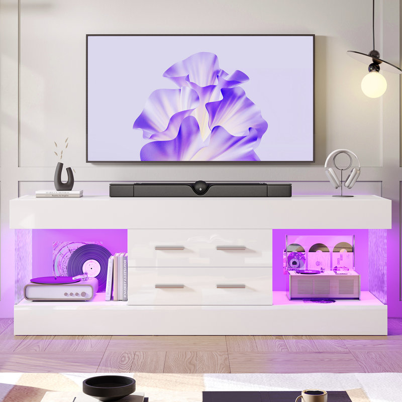 Meuble télé Kruszewski, H 22 po x L 13,78 po x l 60 po, Blanc, 2