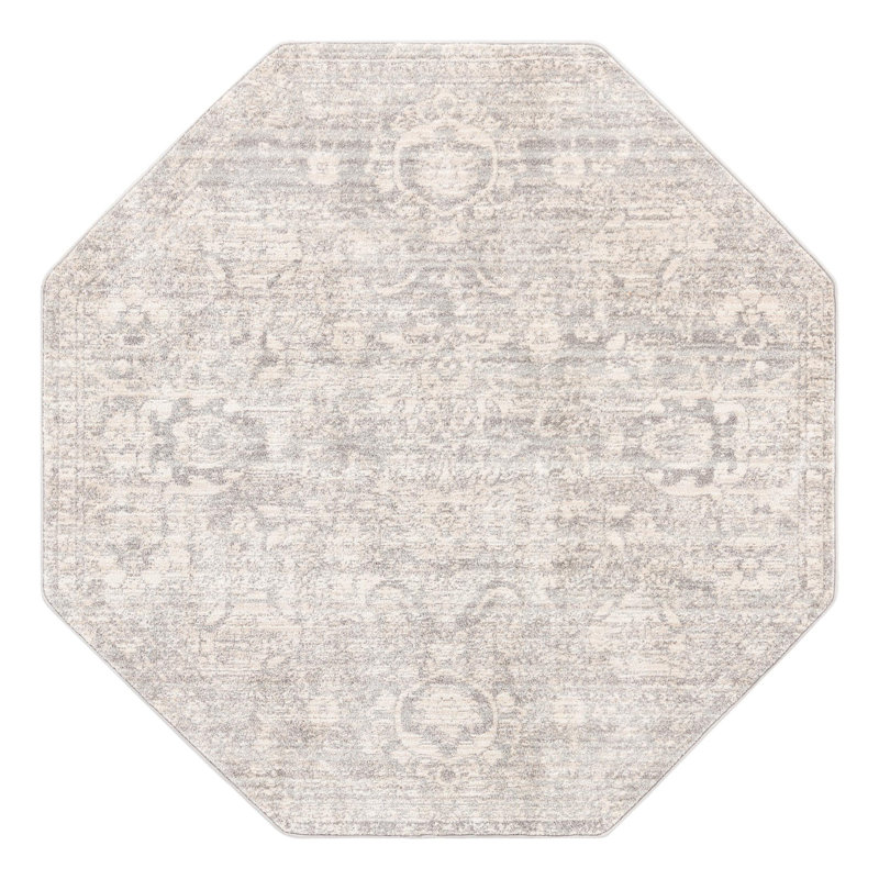 Tapis gris à motif floral Gause, Octogone 5 pi x 5 pi
