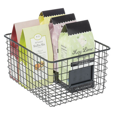 Metal Pantry Basket with Label Plate for Kitchen Organization and Storage - Set of 2 - Matte Black