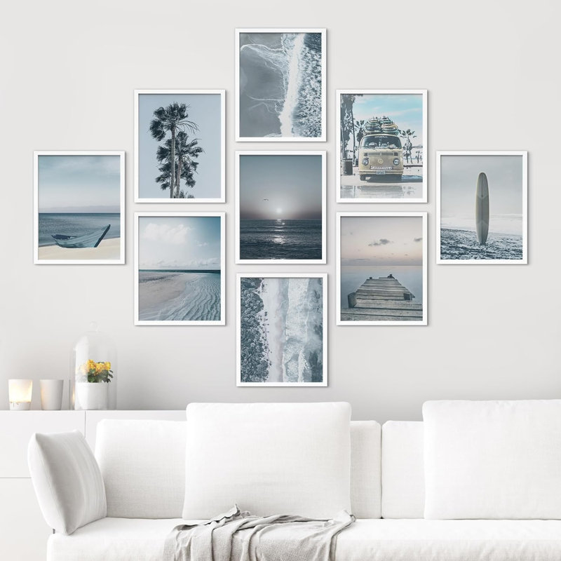Paysage nautique et océan variété botanique, L 8 po x H 10 po, Cadre blanc