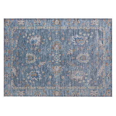 Machine Washable Indoor/Outdoor Xhevrie Blue Rug