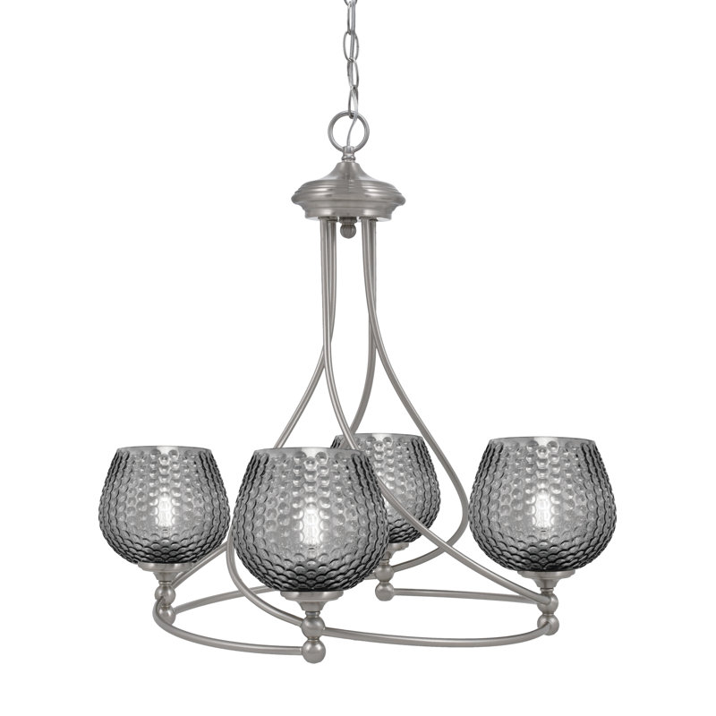 Lustre 4 lumières Sheffield en nickel brossé, verre fumé 6 ", Clair, Nickel brossé