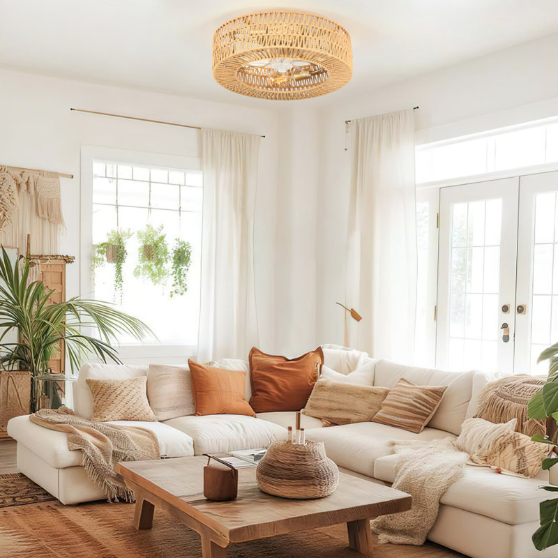 Aarzo 19.6''  Rattan Caged Ceiling Fan with Light Kit and Remote Control