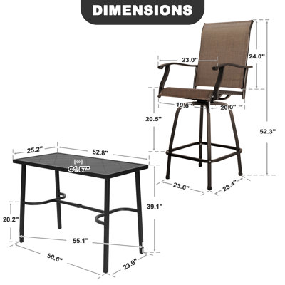 Outdoor 5-piece Bar Set With Umbrella Hole, Textilene Swivel Bar Stools