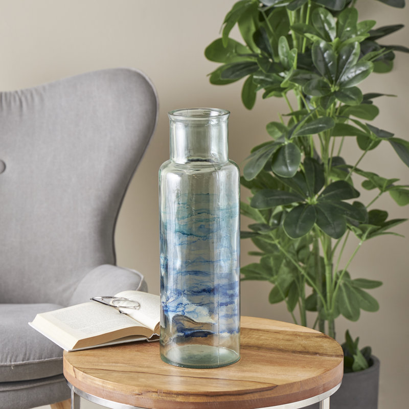Vase décoratif abstrait en verre recyclé Donsha, H 17,65 po x l 5,7 po x P 5,65 po, Bleu