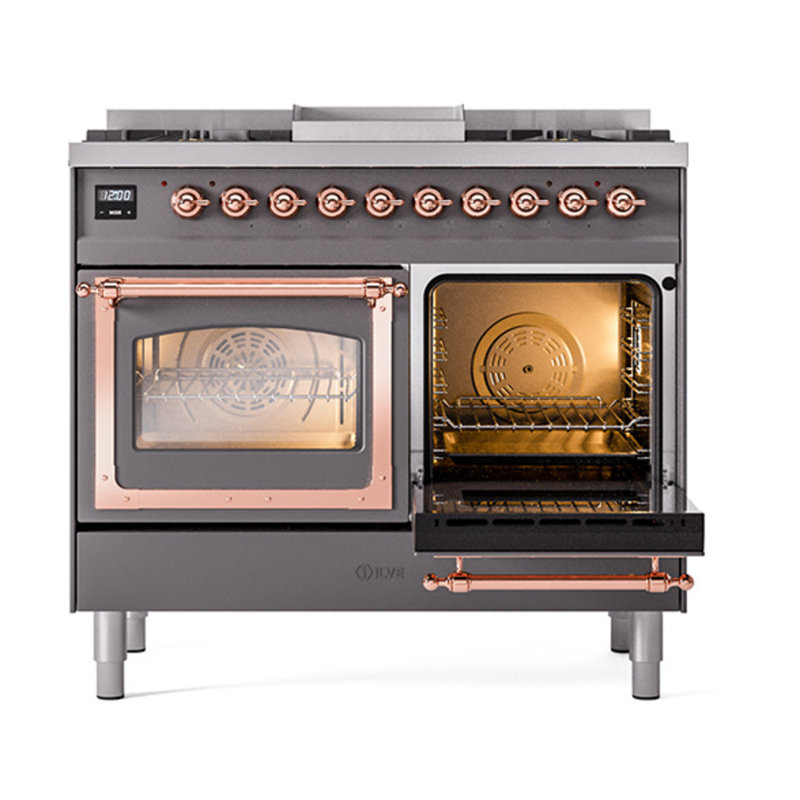 ILVE Nostalgie II Noblesse 40 in Dual Fuel Range, Graphite Matte/Copper, Natural Gas