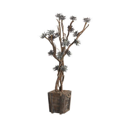 Faux Tree in Solid Wood Planter