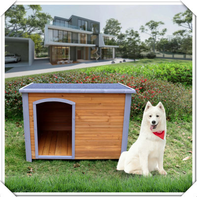 Wooden Dog House Kennel with Raised Feet Weatherproof Indoor/Outdoor