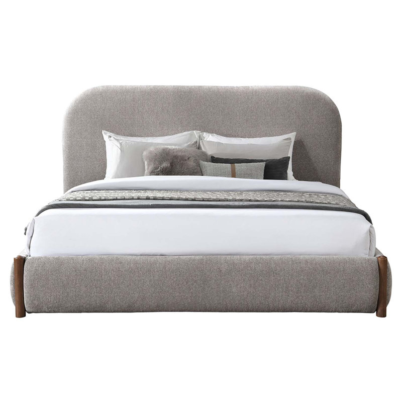Grand lit Orane avec rangement, tissu gris, Grand