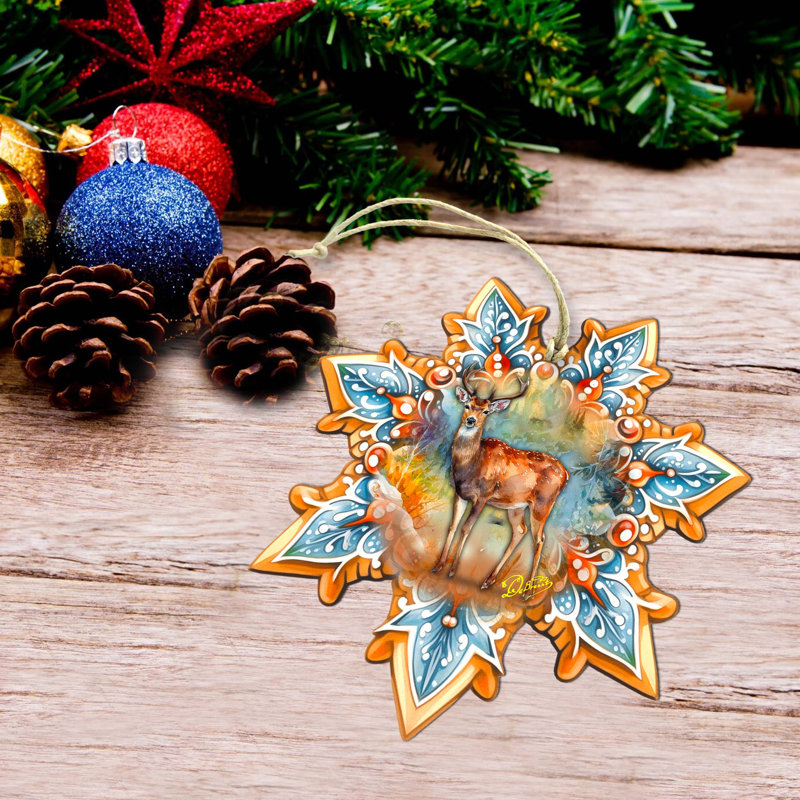Grand ornement en bois de cerf de Noël