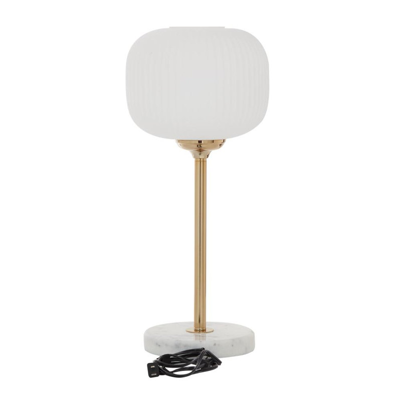 Metal White Table Lamp with Round Ribbed Shade