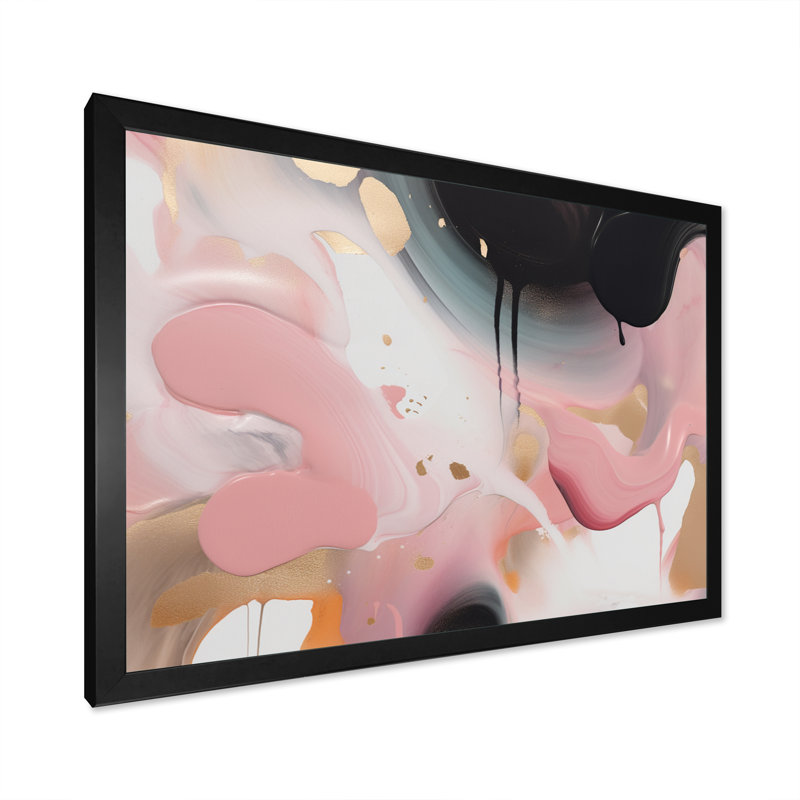Rose et or «Inner Worlds of Marble II», art abstrait sur toile marbrée, H 24 po x l 32 po x P 1 po