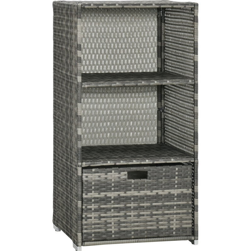 Panier de rangement pour spa avec tiroir - Organisateur de serviettes en plastique PE imperméable, 2 tablettes, 1 tiroir, gris, pour accessoires de piscine et de spa. Porte-accessoires avec étagères.