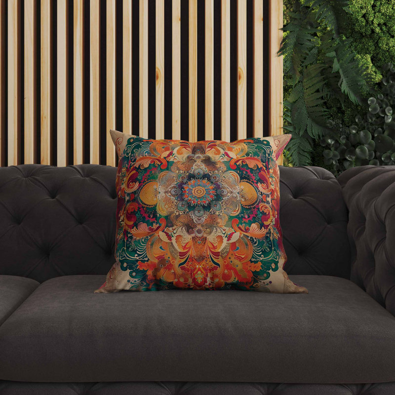 Coussin intérieur / extérieur Verdant Fire, Rose / Orange, Carré 16 po