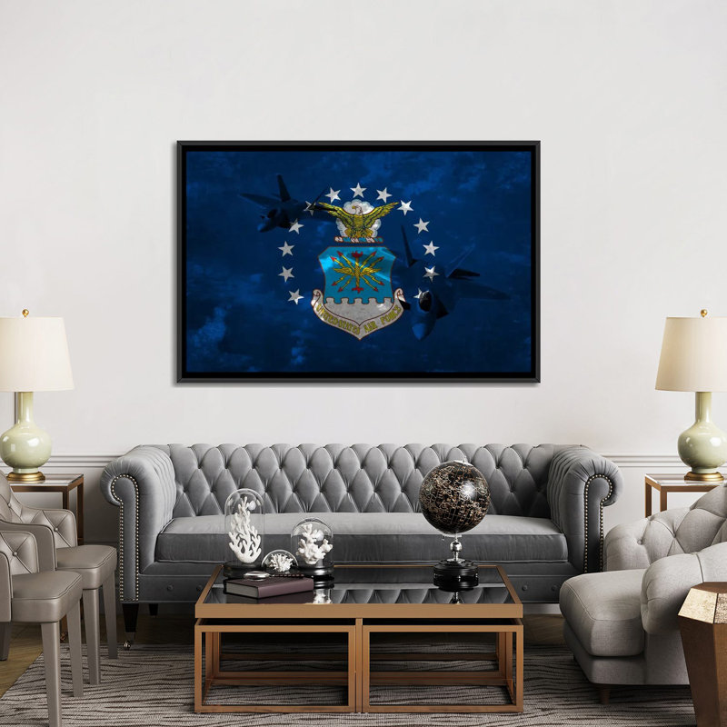 «Air-Force Flag, Raptor», impression sur toile, H 40 po x l 60 po x P 1,5 po, Toile avec cadre noir, Pas de tapis