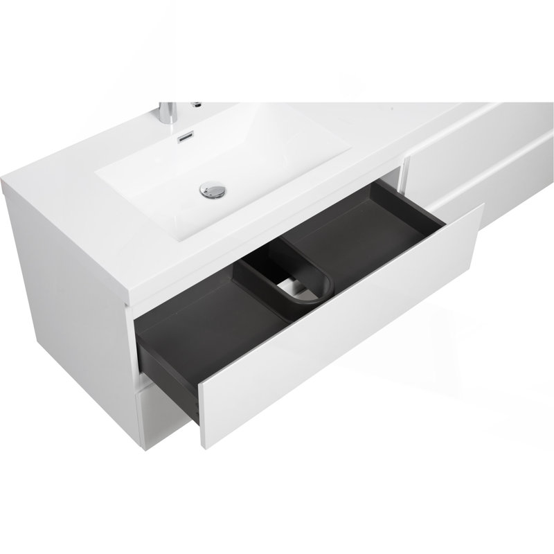 Meuble-lavabo mural 72 po avec lavabo 72 po, meuble-lavabo mural moderne avec lavabo à surface solide et 4 tiroirs, Blanc