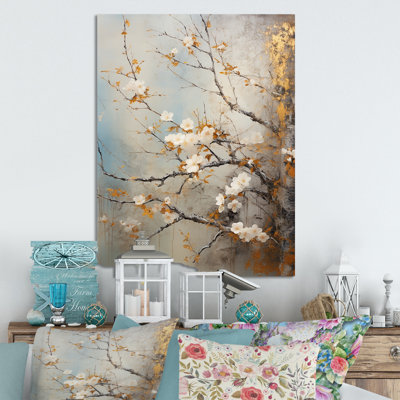 Grey And White Birds On Floral Tree I - Bird Metal Wall Art
