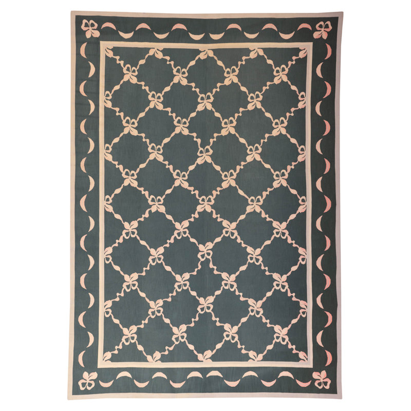 Tapisserie française vert foncé Kilim 9 pi 11 po x 13 pi 8 po