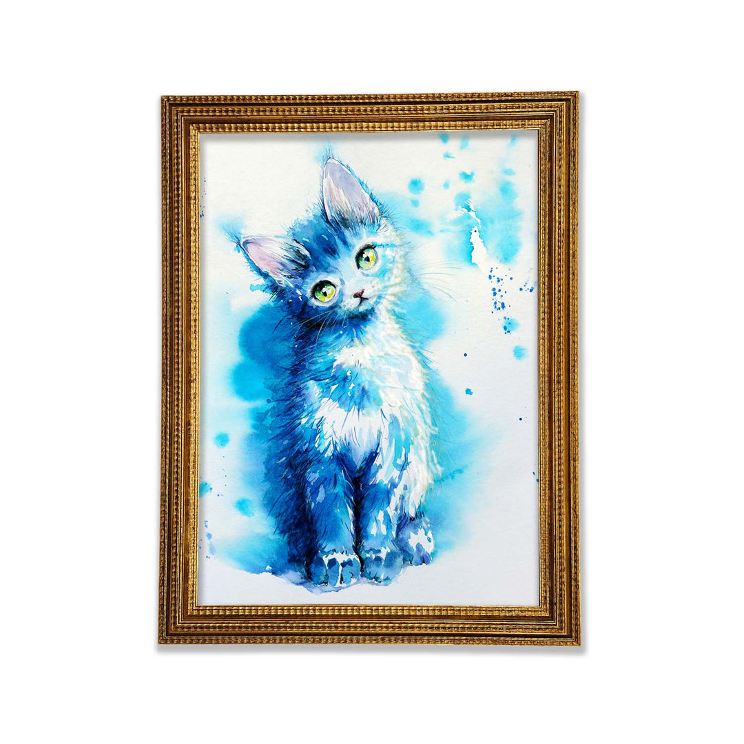 Blaue Katze lauschend - Einzelner Bilderrahmen Kunstdrucke