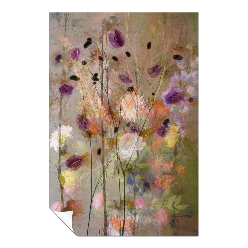 Purple, White And Yellow Painterly Flowers - No Frame Print, 31cm H x 20cm W