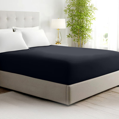 100% Viscose from Bamboo Fitted Sheet Only, 300 Thread Count, Extra Deep Pocket, Elastic with 4 Corner Straps, Cooling & Breathable, Bedding Sheets for Hot Sleepers - Gift-Ready Packaging (Black)