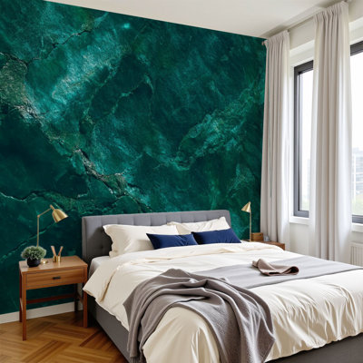 Peel and Stick Wallpaper dark green marble texture top view Wall Murals 100"H x 144"W Removable PVC Wall Paper Self-Adhesive Wall Paintings Art Decor for Bedroom Living Room